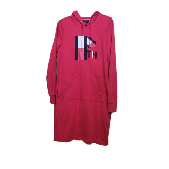 Womens Tommy Hilfiger Red Hoodie Dress Pullover Sleepwear Medium - Picture 1 of 8